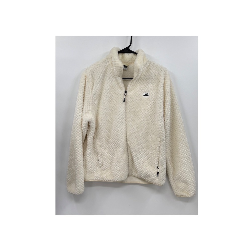 New Balance Large Fleece Full Zip Jacket Mens Cream Textured Sherpa‎ Mock Neck